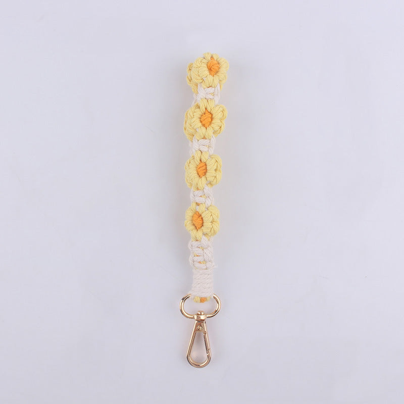 Wholesale New Cartoon Daisy keychain handmade woven INS cotton rope key lanyard